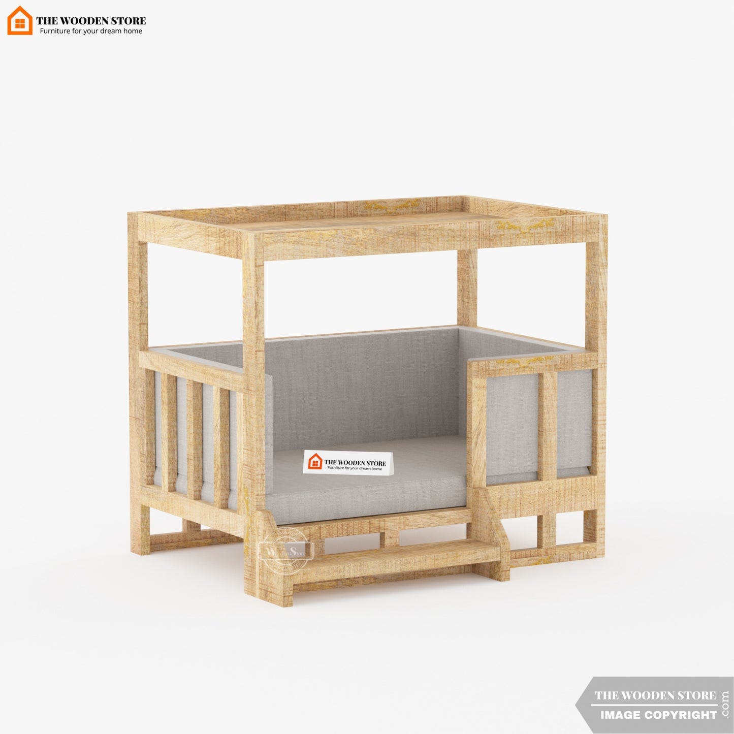 Farmhouse Wooden Dog Bed with Roof (Natural Finish)