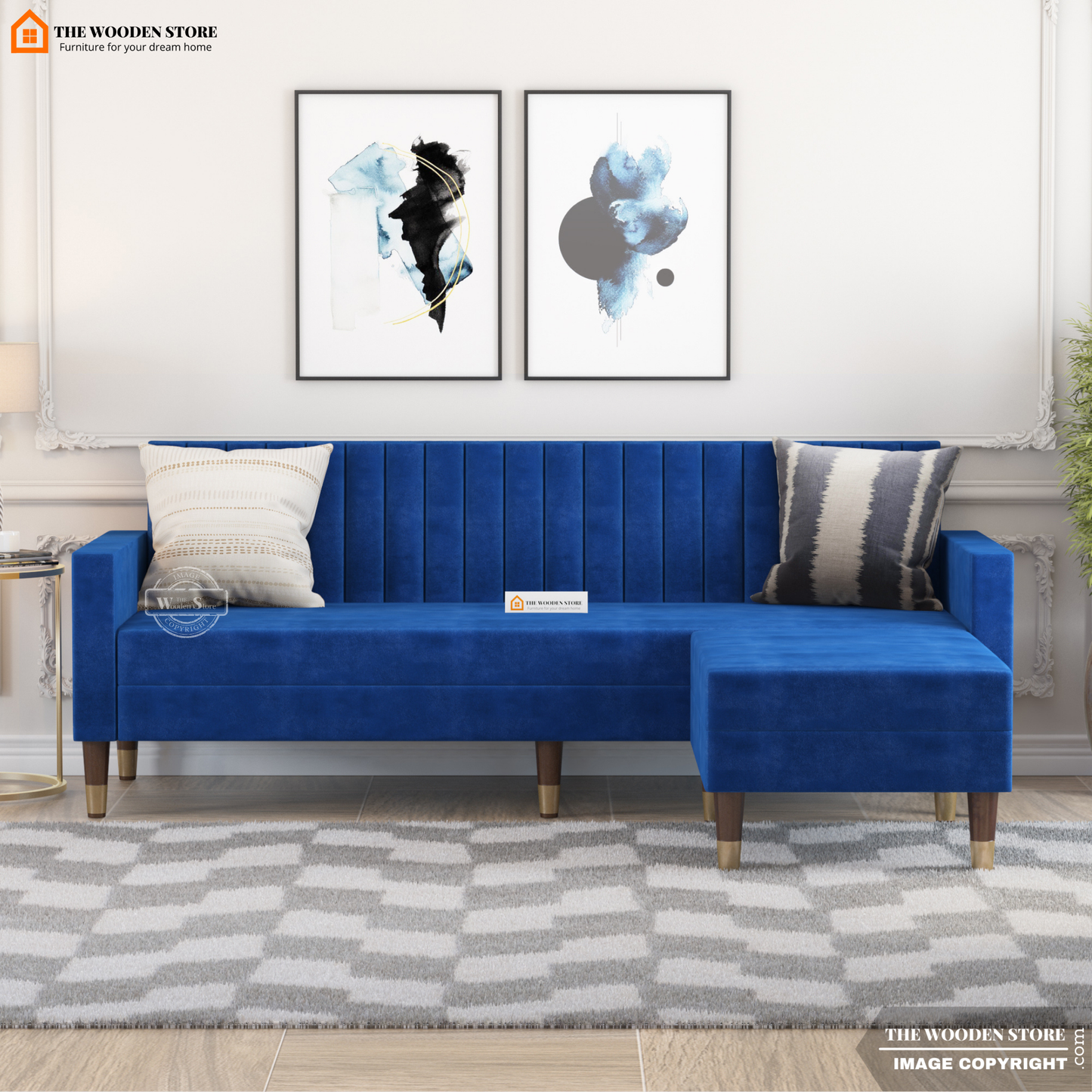 Orner L-Shape Corner Fabric Sofa (Marine Blue)