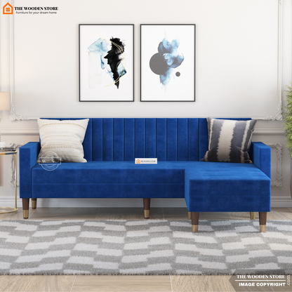 Orner L-Shape Corner Fabric Sofa (Marine Blue)