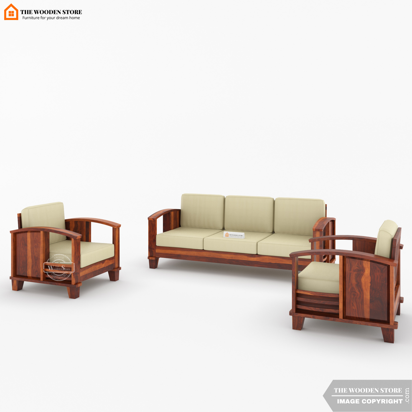 Parsons 3+1+1 Wooden Sofa Set (Honey Finish)