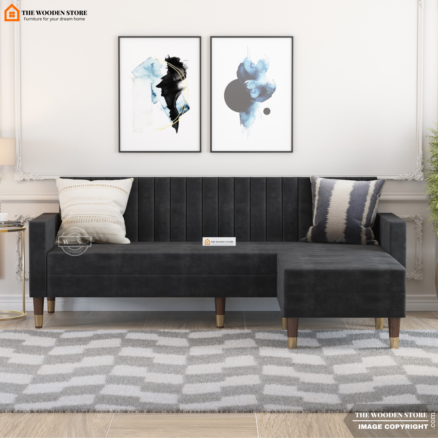 Orner L-Shape Corner Fabric Sofa (Natural Grey)