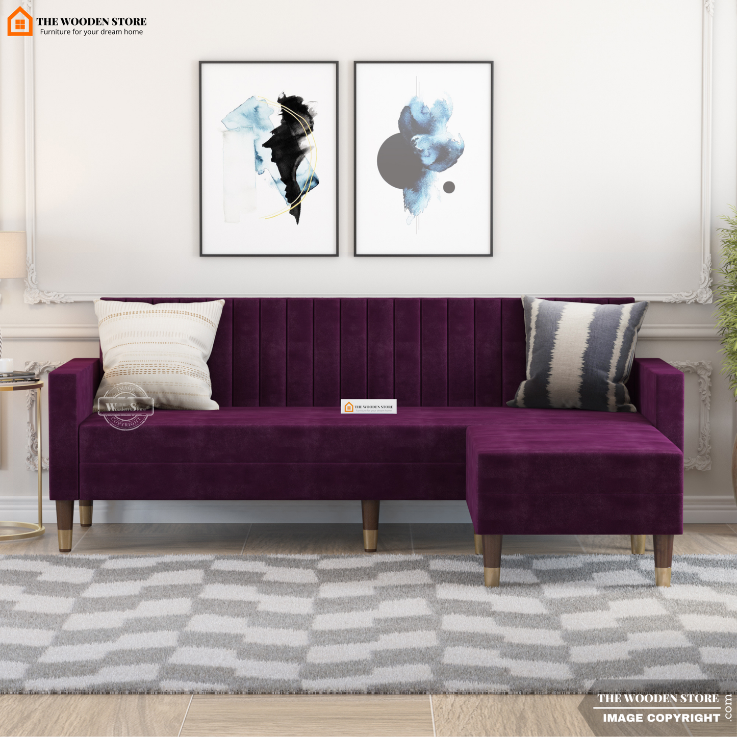 Orner L-Shape Corner Fabric Sofa (Wine Berry)