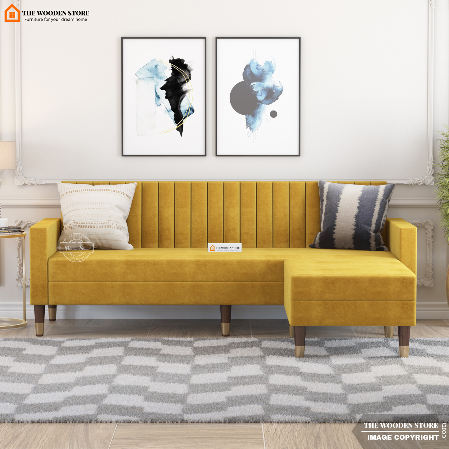 Orner L-Shape Corner Fabric Sofa (Orange Gold)