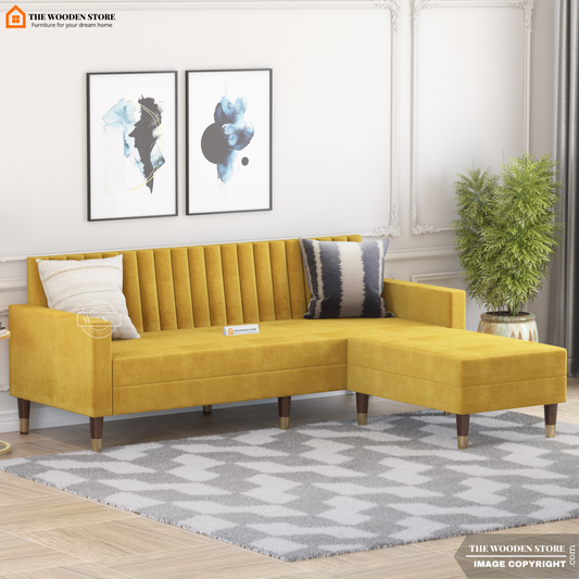 Orner L-Shape Corner Fabric Sofa (Orange Gold)