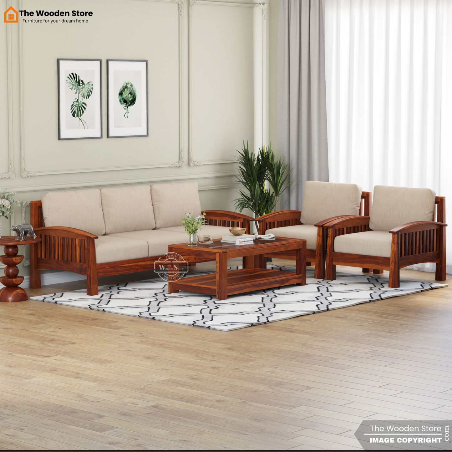Olympia 3+1+1 Wooden Sofa Set (Honey Finish)