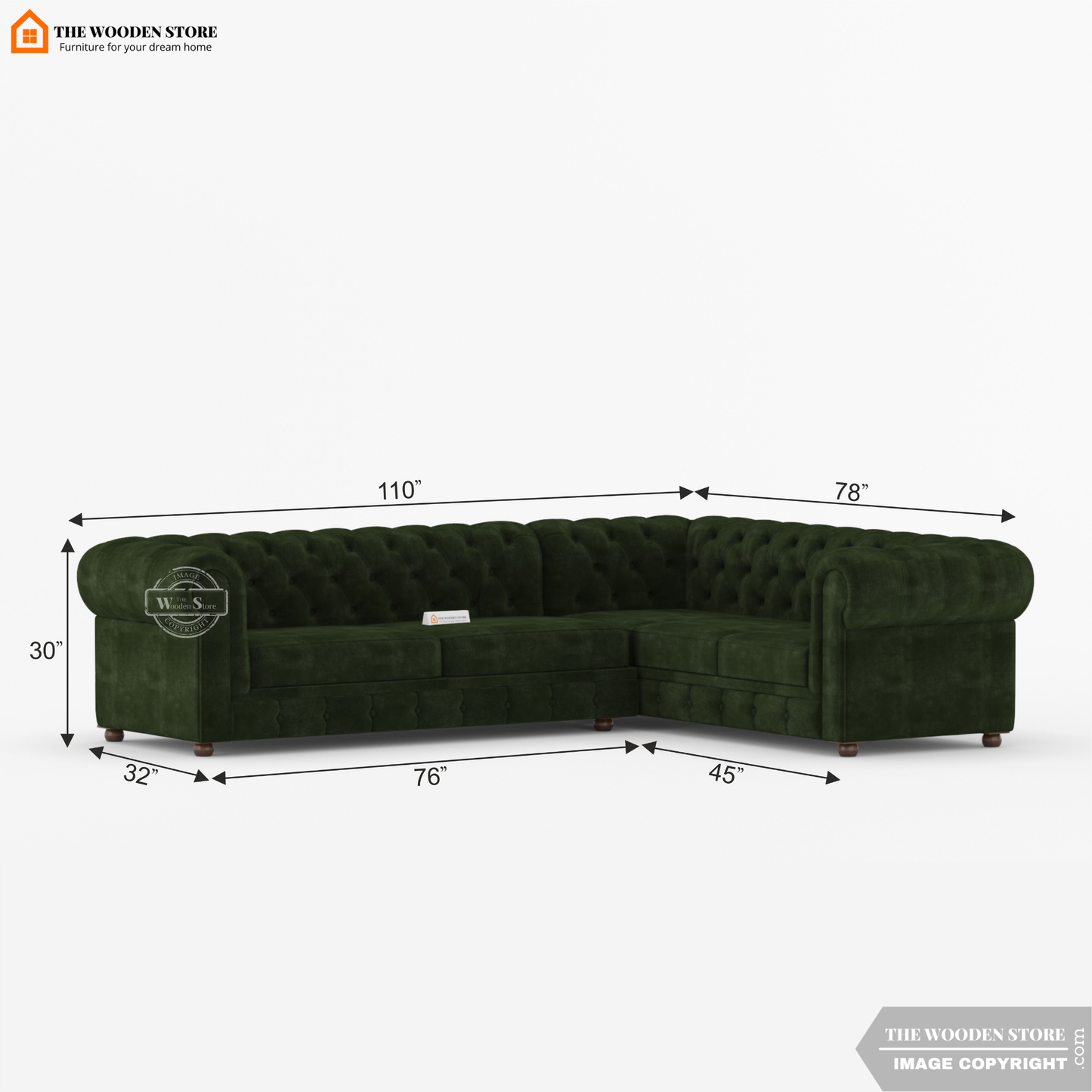 Ronin Sectional L -Shape Corner Sofa (Olive Green)