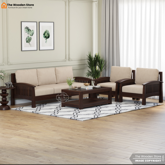 Olympia 3+1+1 Wooden Sofa Set (Walnut Finish)
