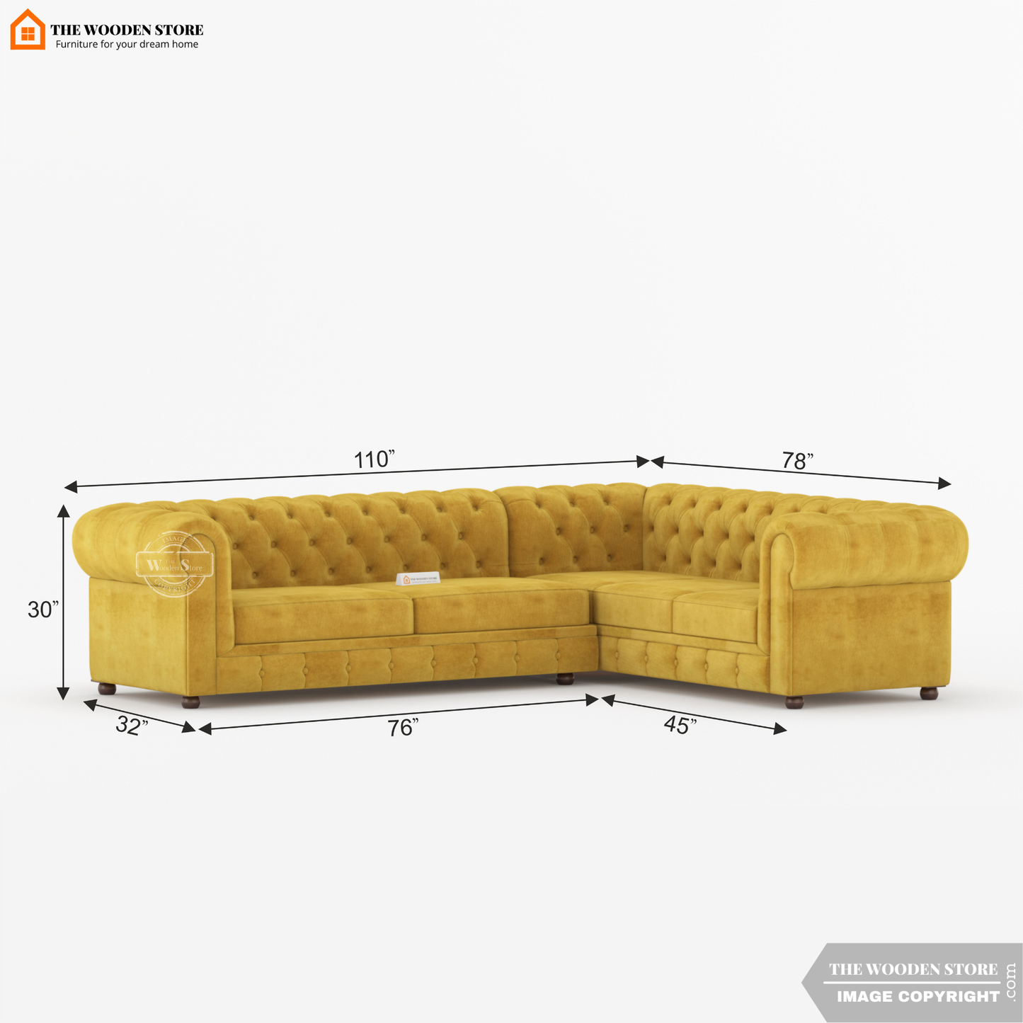 Ronin Sectional L -Shape Corner Sofa (Orange Gold)