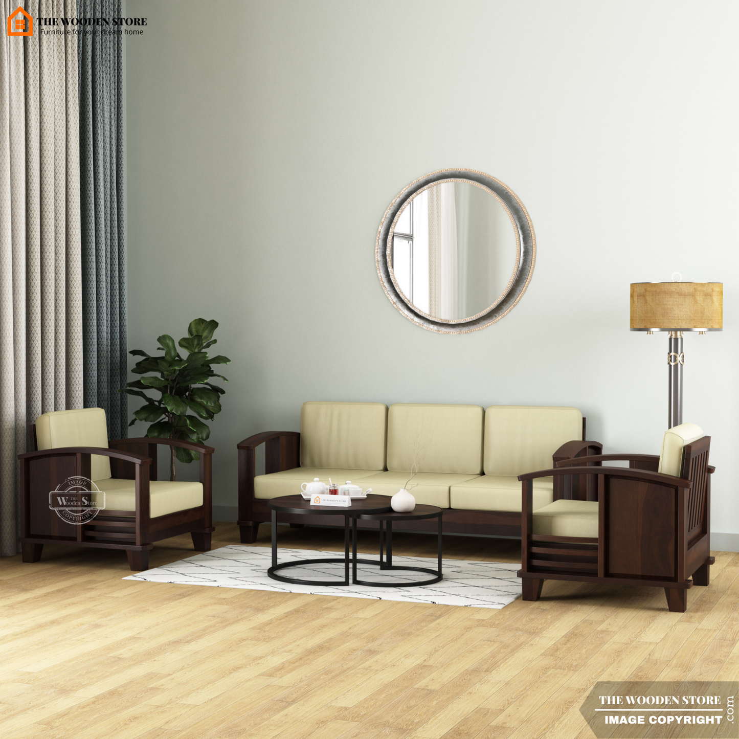 Parsons 3+1+1 Wooden Sofa Set (Walnut Finish)