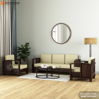 Parsons 3+1+1 Wooden Sofa Set (Walnut Finish)