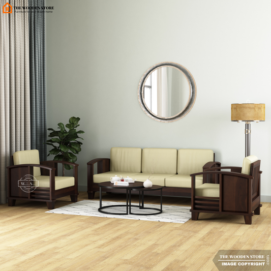 Parsons 3+1+1 Wooden Sofa Set (Walnut Finish)