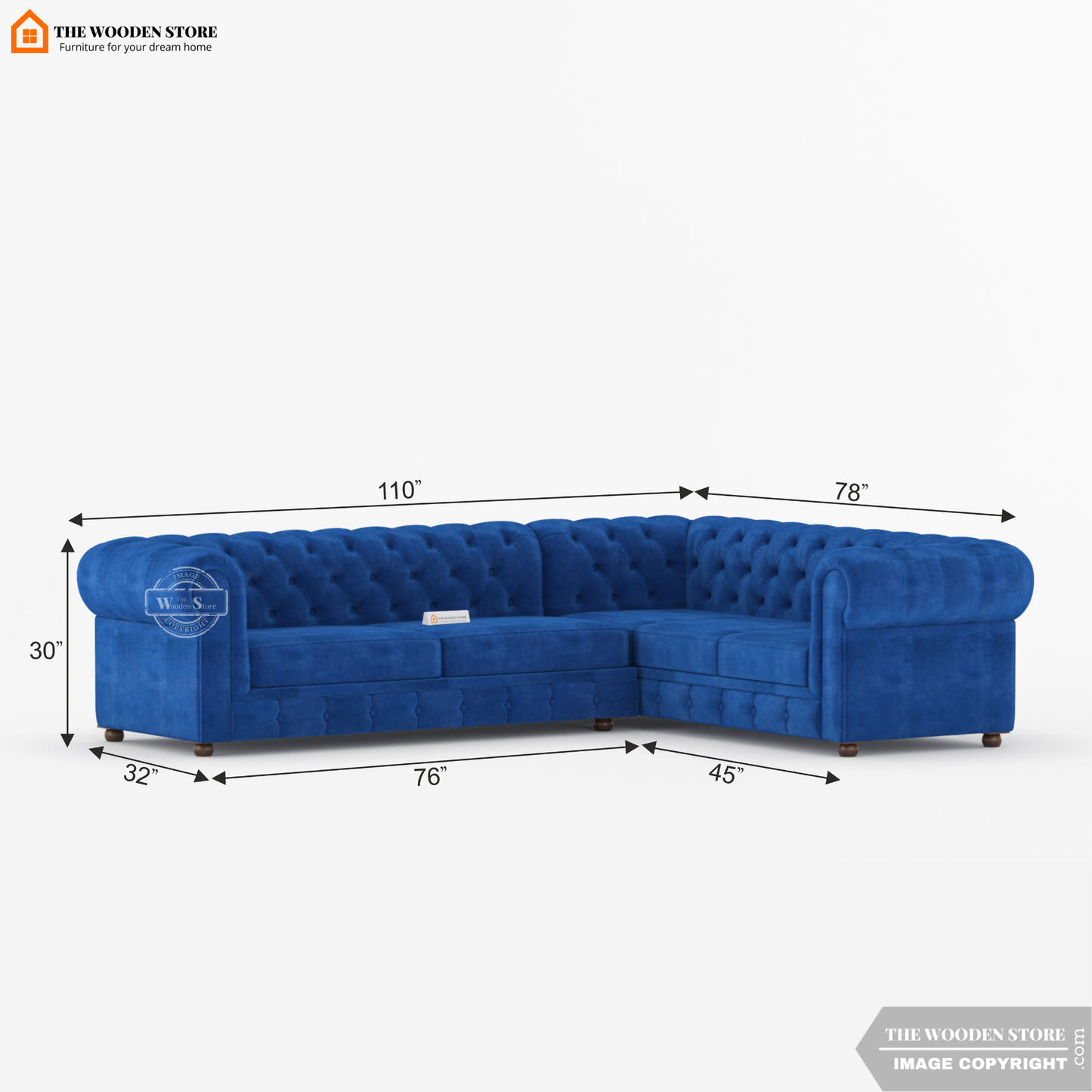 Ronin Sectional L -Shape Corner Sofa (Marine Blue)