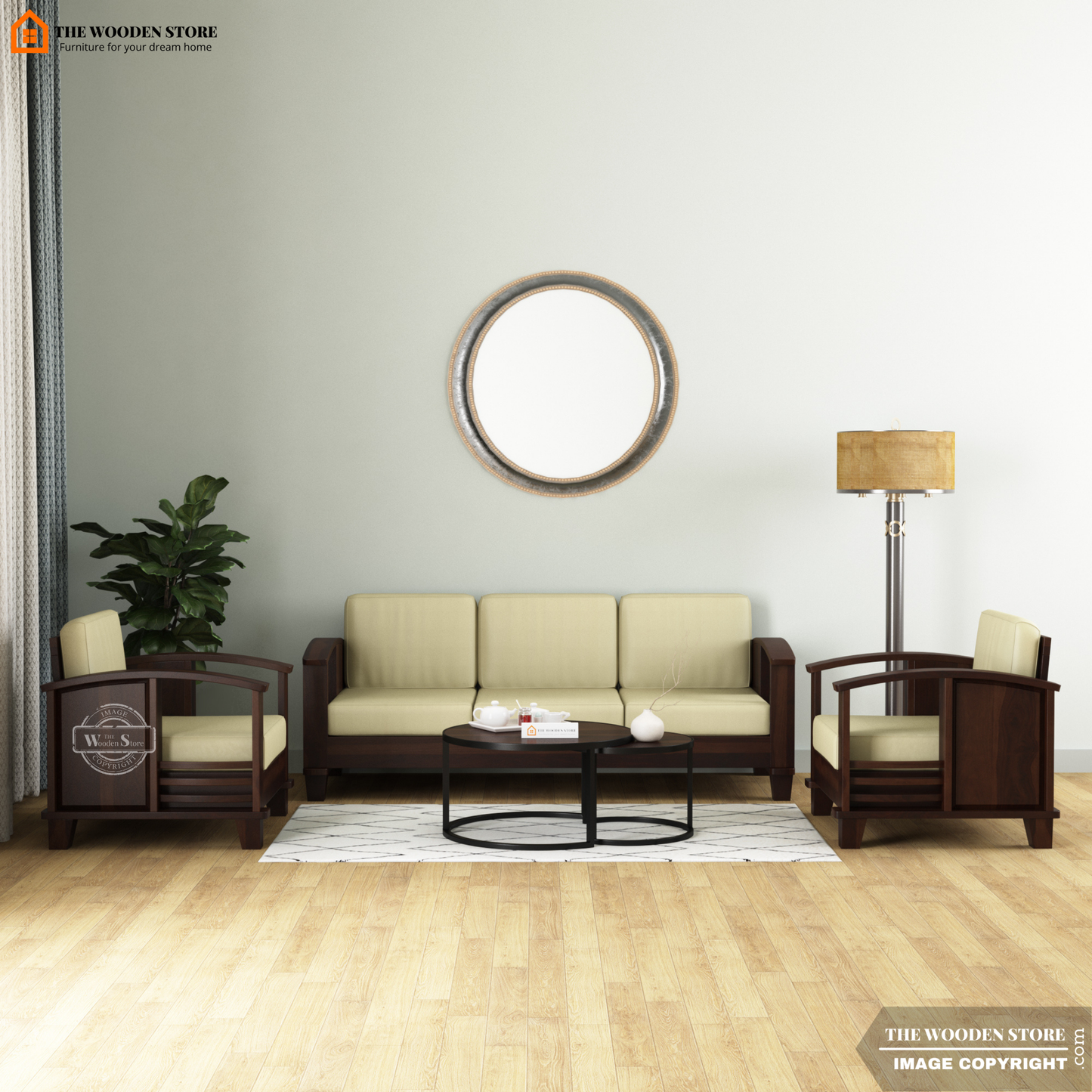 Parsons 3+1+1 Wooden Sofa Set (Walnut Finish)