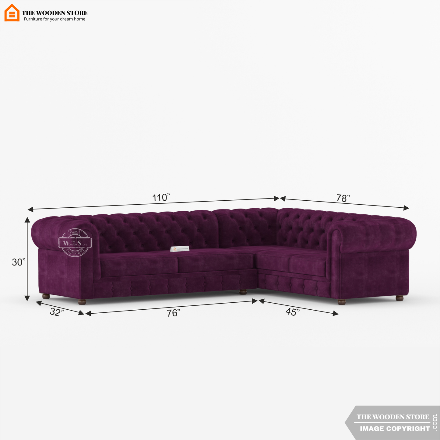 Ronin Sectional L -Shape Corner Sofa (Wine Berry)