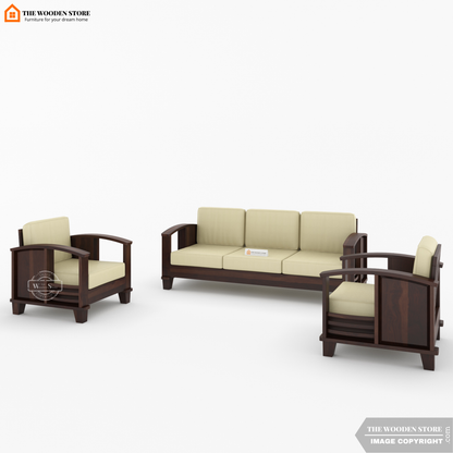 Parsons 3+1+1 Wooden Sofa Set (Walnut Finish)