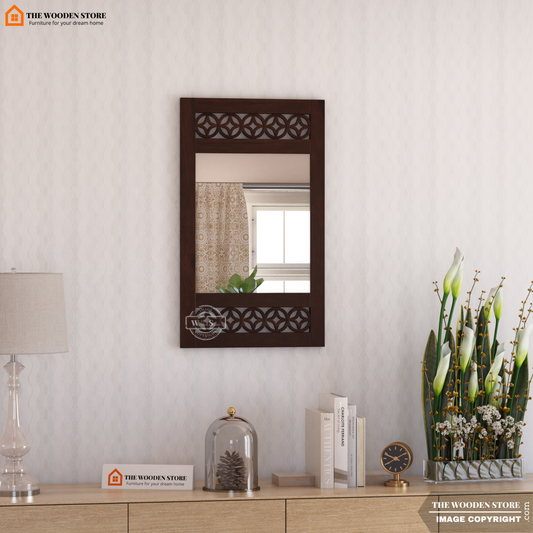Daffy Side Stripped Mirror With Frame (Walnut Finish)