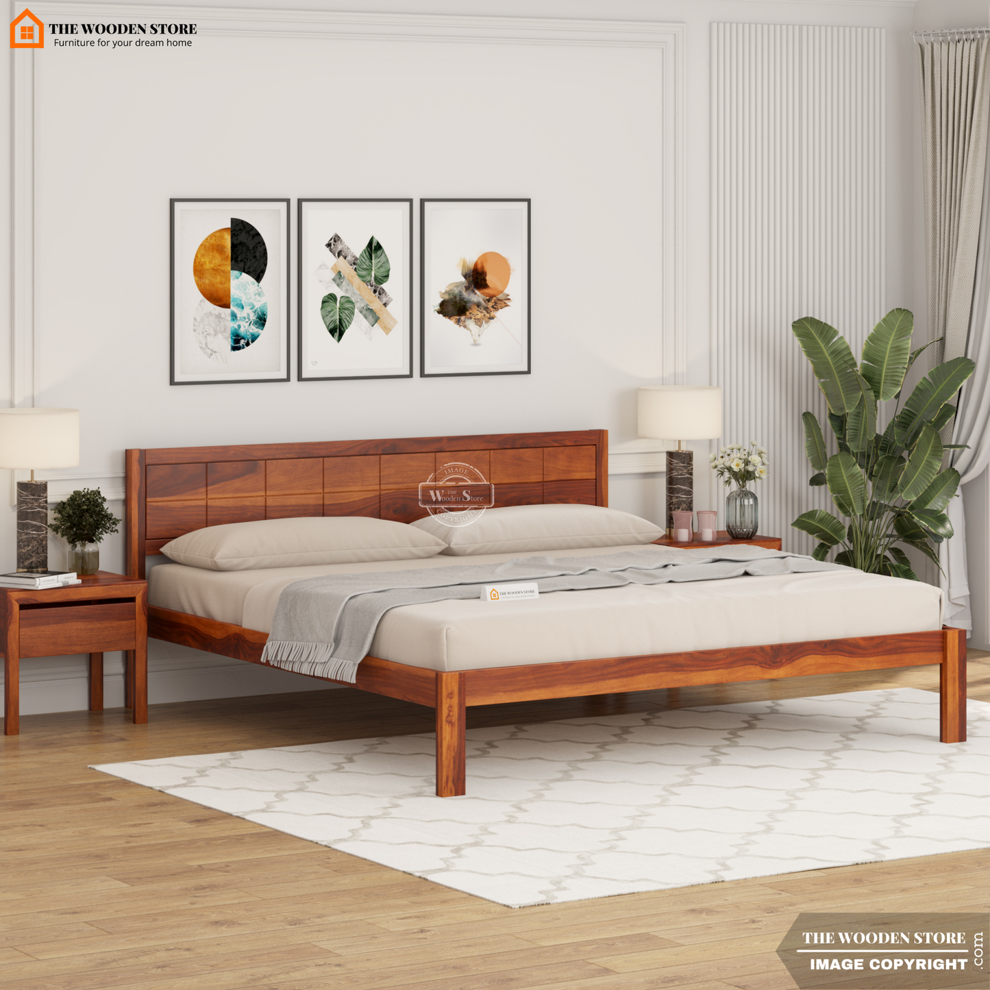Bricks Bed without Storage (King Size, Honey Finish)