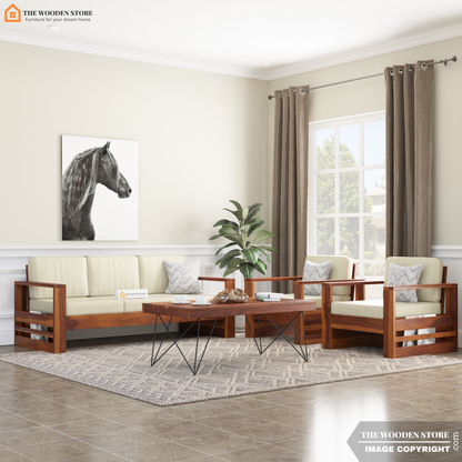 Victor 3+1+1 Wooden Sofa Set (Honey Finish)