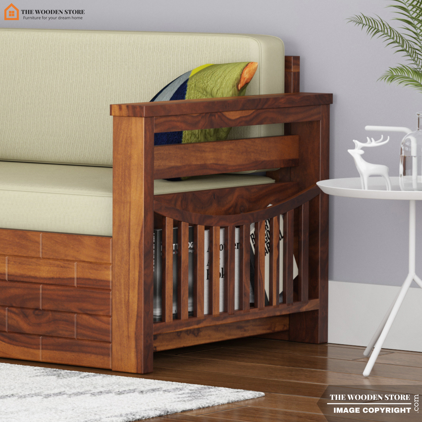 Clifford Sofa Cum Bed (King Size, Honey Finish)