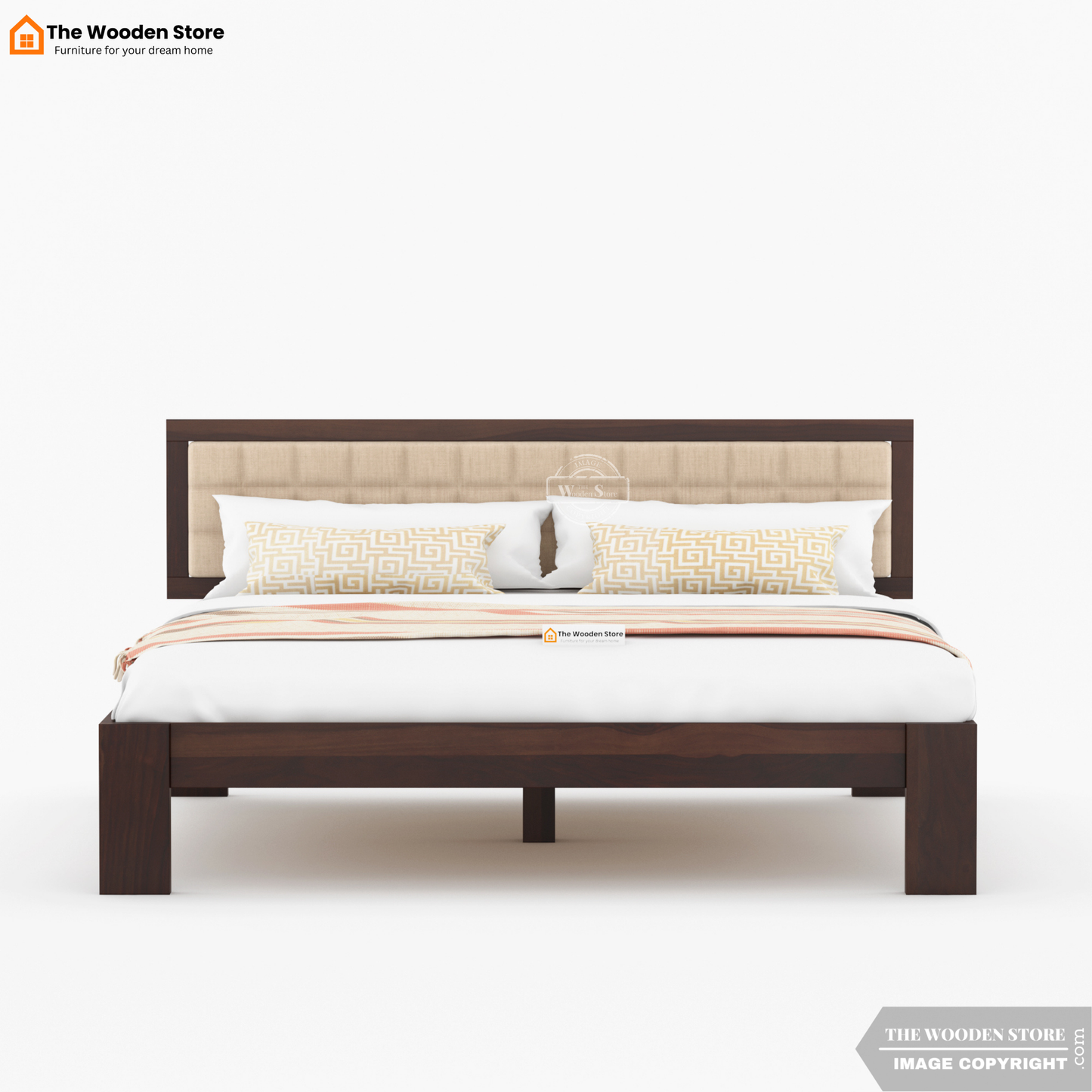 Halis Upholstered Bed without Storage (King Size, Walnut Finish)