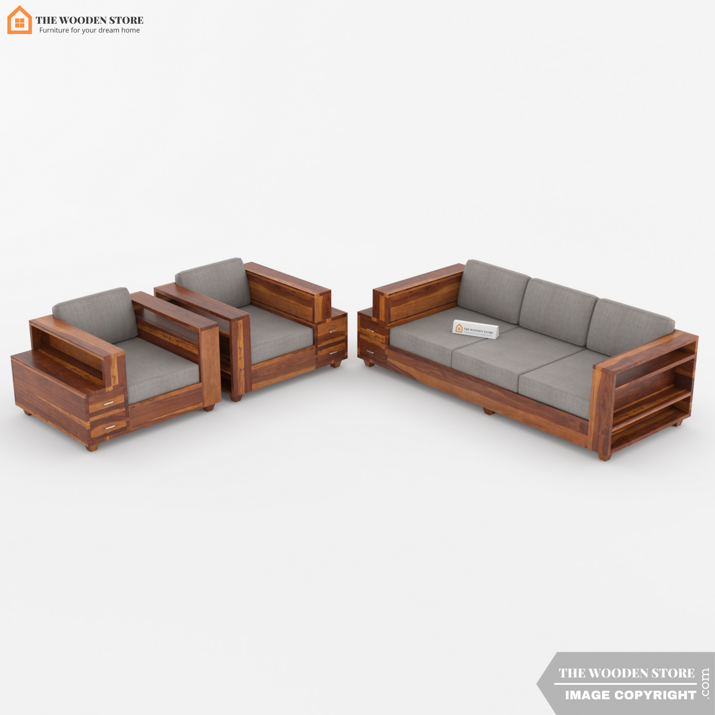 Brian 3+1+1 Wooden Sofa Set (Honey Finish)