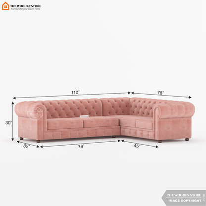 Ronin Sectional L -Shape Corner Sofa (Blush Pink)