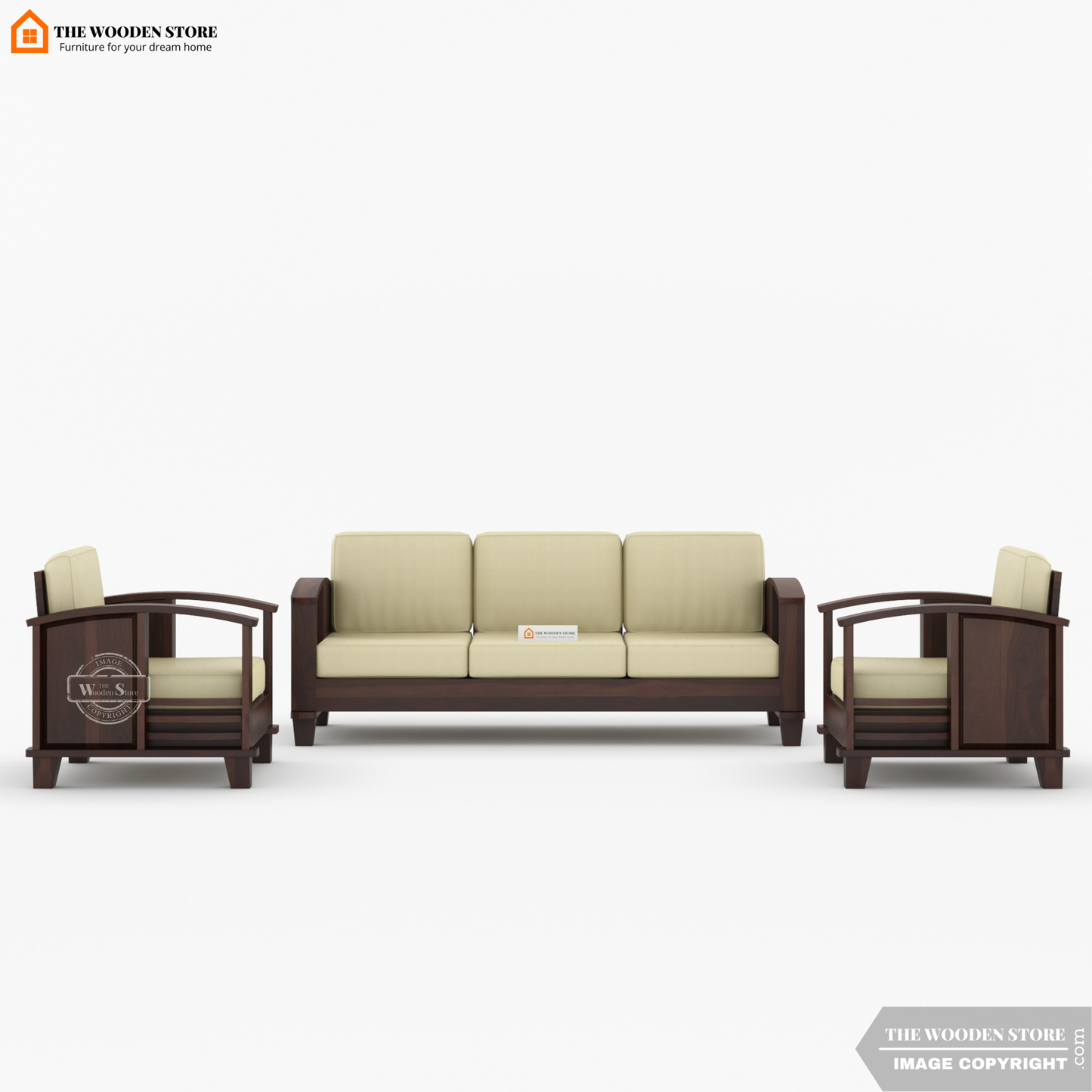 Parsons 3+1+1 Wooden Sofa Set (Walnut Finish)