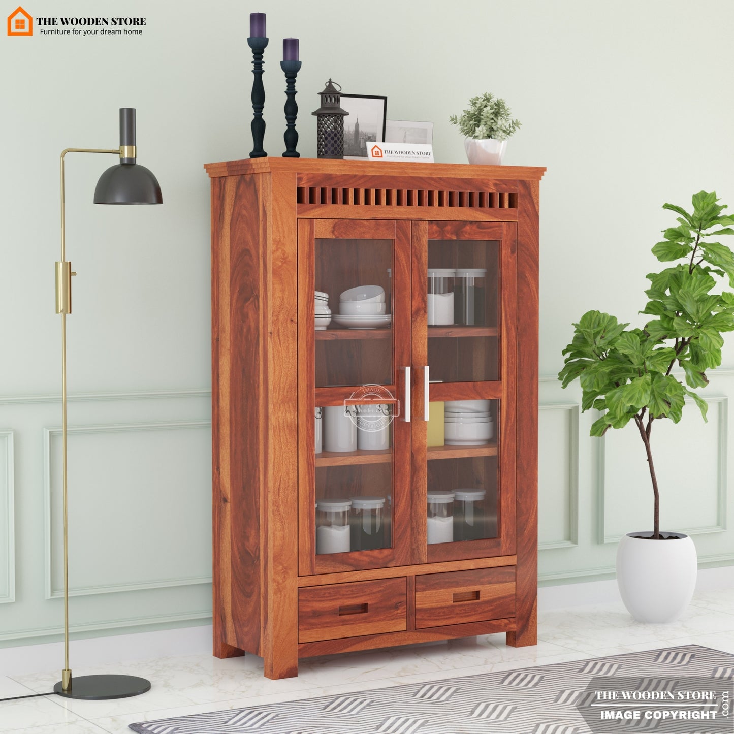 Donald Small Kitchen Cabinet (Honey Finish)