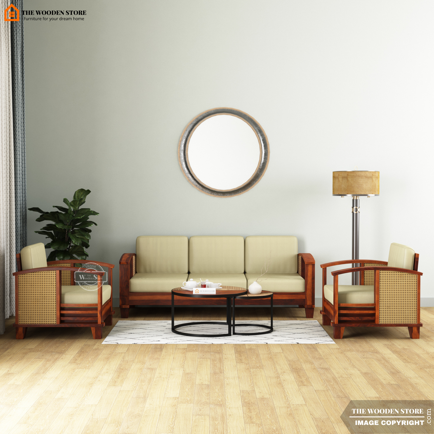 Parsons 3+1+1 Cane Sofa Set (Honey Finish)