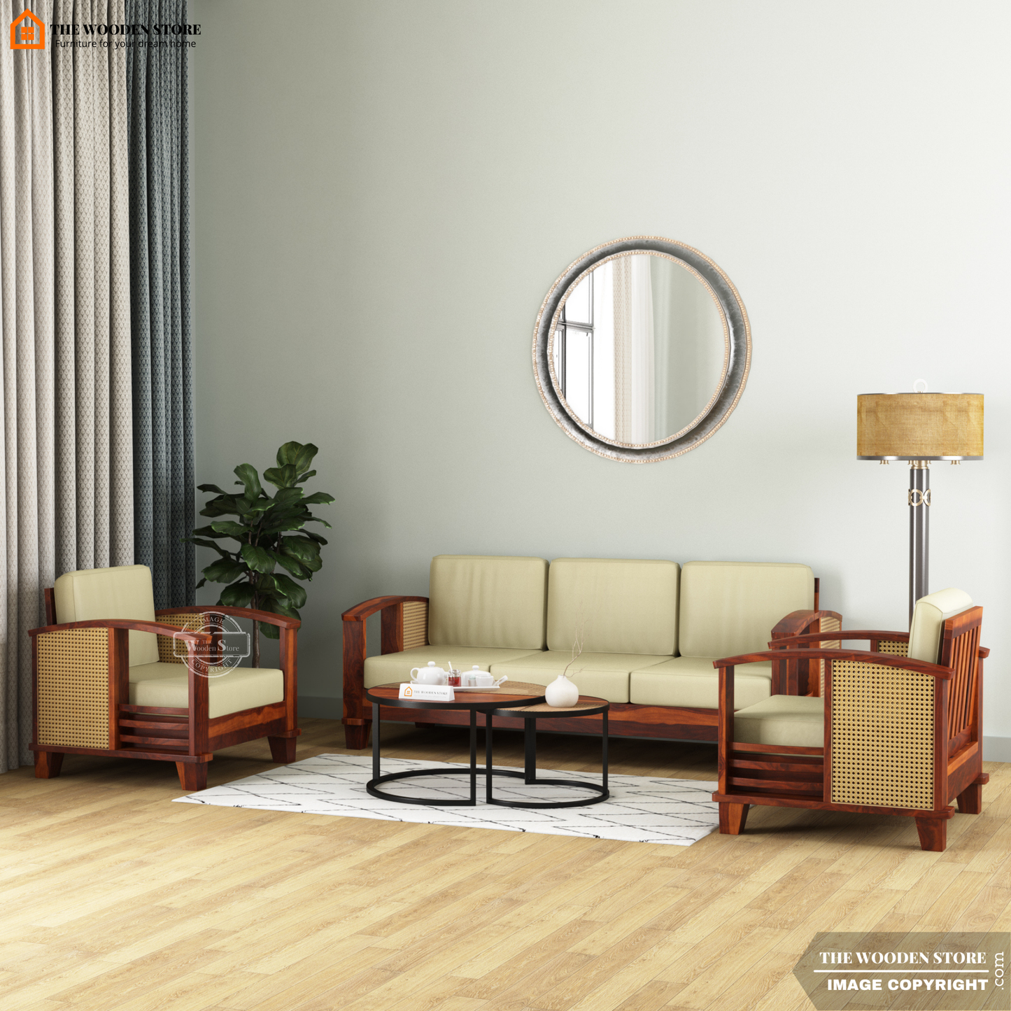 Parsons 3+1+1 Cane Sofa Set (Honey Finish)