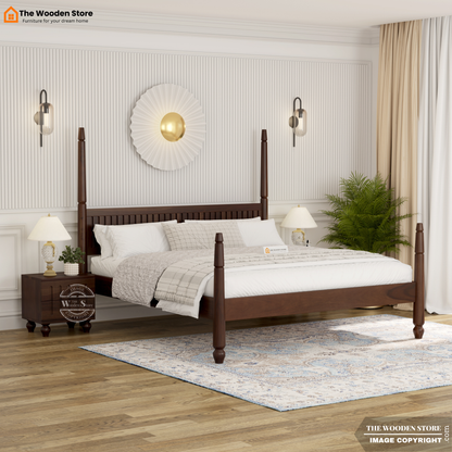 Florie Poster Bed without Storage (King Size, Walnut Finish)