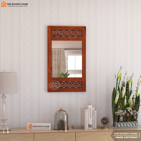 Daffy Side Stripped Mirror With Frame (Honey Finish)