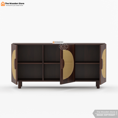 Glowden Cabinets and Sideboard With Cane (Walnut Finish)