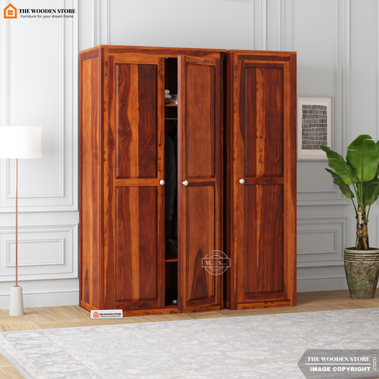 Mateo 3 Door Multi-Utility Wardrobe (Honey Finish)