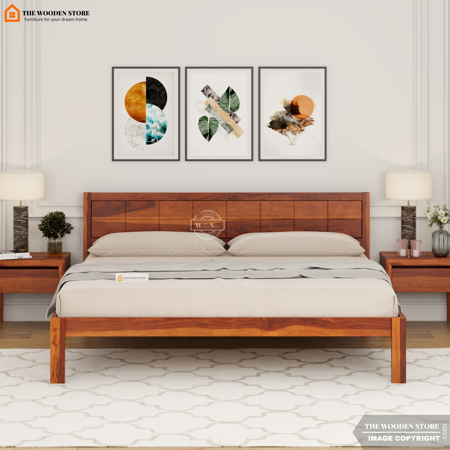 Bricks Bed without Storage (King Size, Honey Finish)
