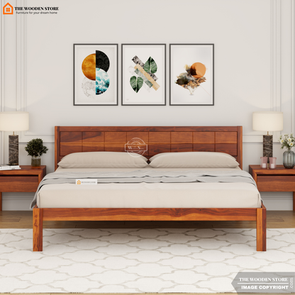Bricks Bed without Storage (King Size, Honey Finish)
