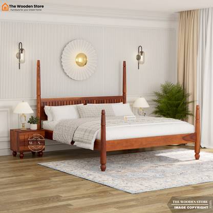 Florie Poster Bed without Storage (King Size, Honey Finish)