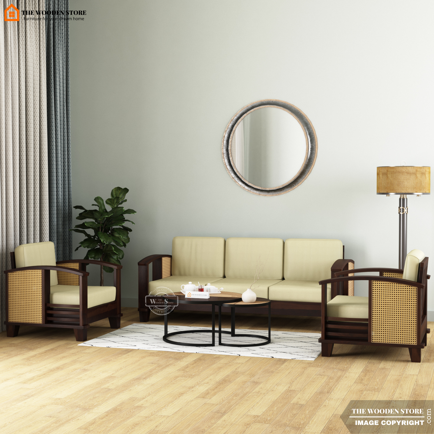 Parsons 3+1+1 Cane Sofa Set (Walnut Finish)