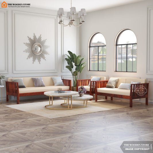 Hilltop 3+2+1 Wooden Sofa Set (Honey Finish)