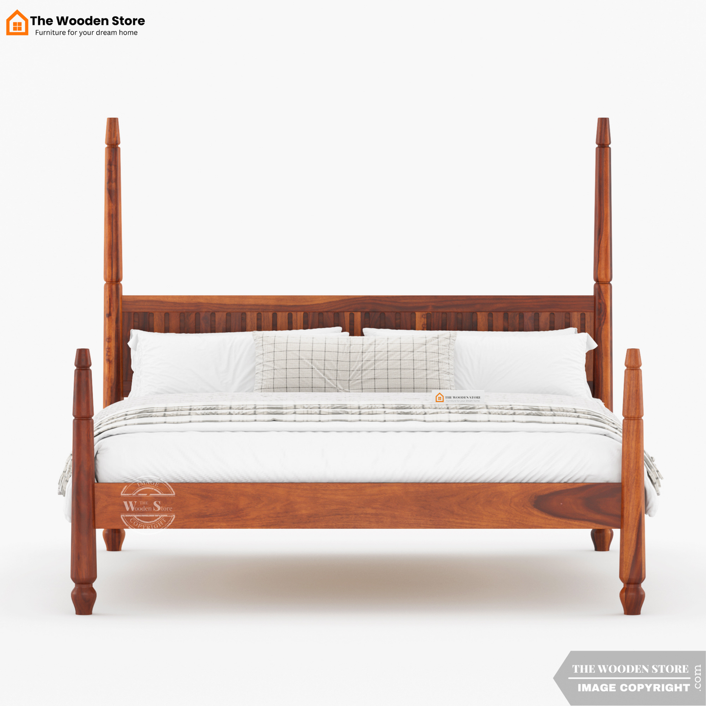 Florie Poster Bed without Storage (King Size, Honey Finish)