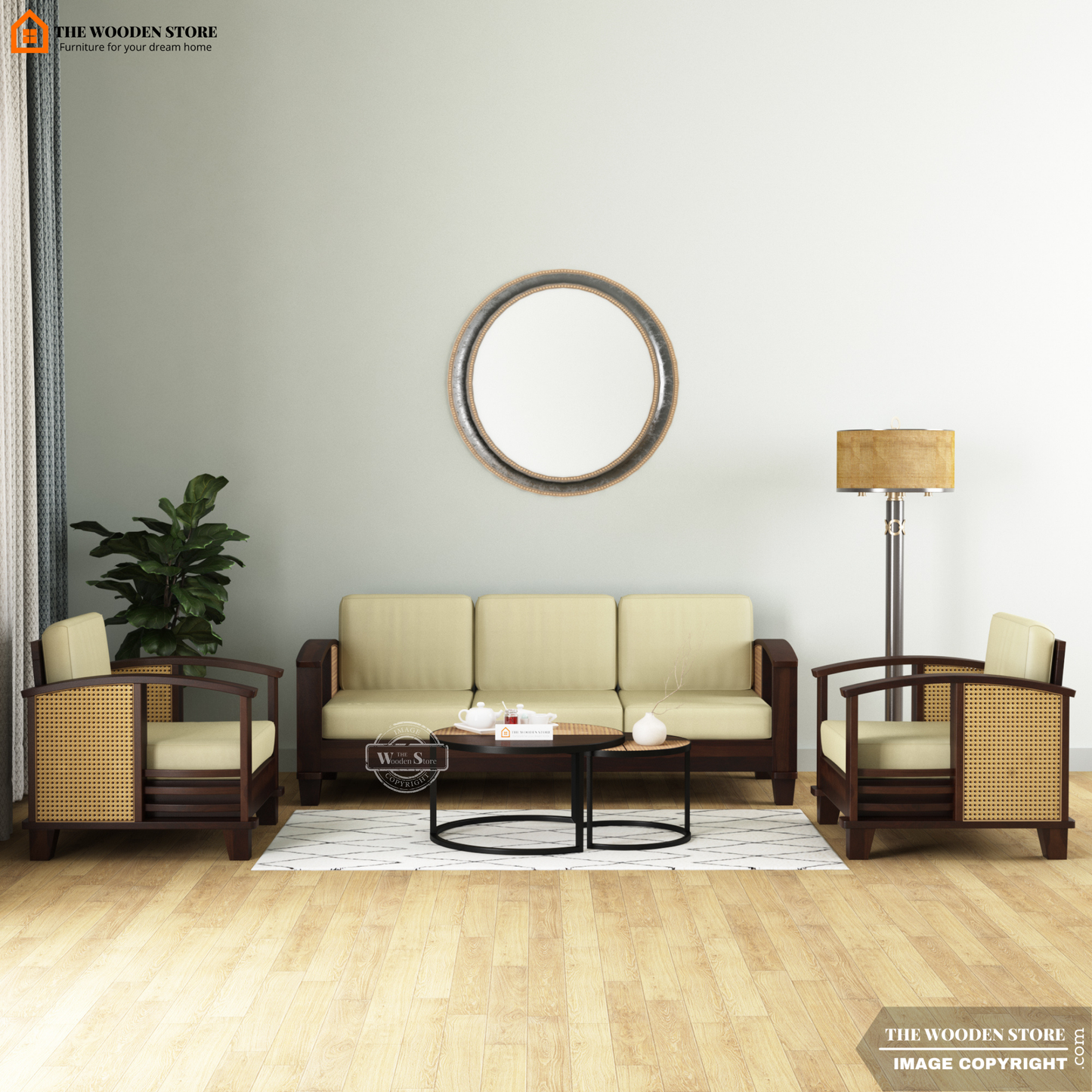 Parsons 3+1+1 Cane Sofa Set (Walnut Finish)