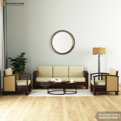 Parsons 3+1+1 Cane Sofa Set (Walnut Finish)
