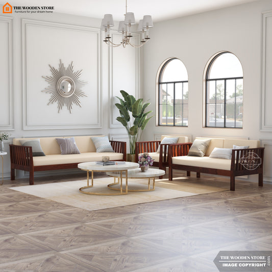 Hilltop 3+2+1 Wooden Sofa Set (Walnut Finish)