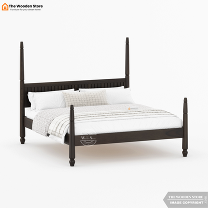 Florie Poster Bed without Storage (King Size, Walnut Finish)