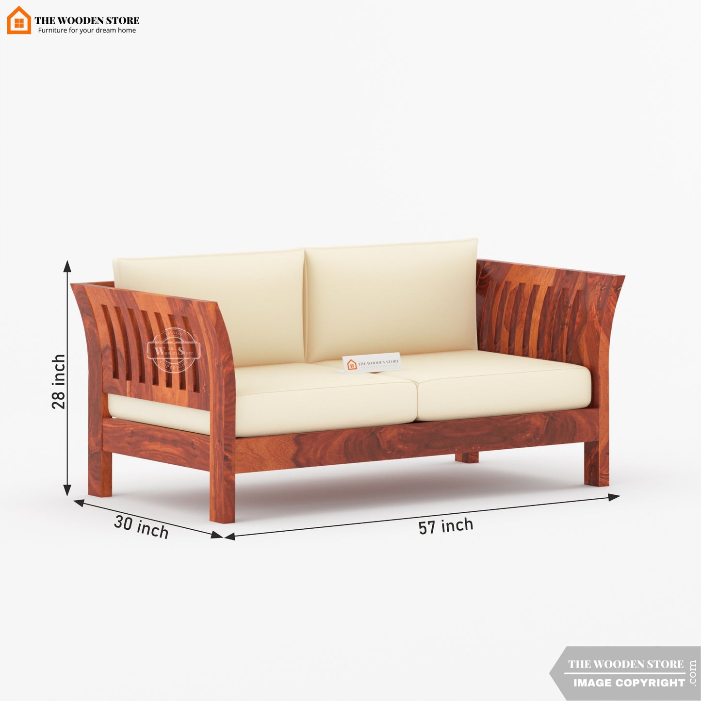 Cristen 2 Seater Wooden Sofa (Honey Finish)