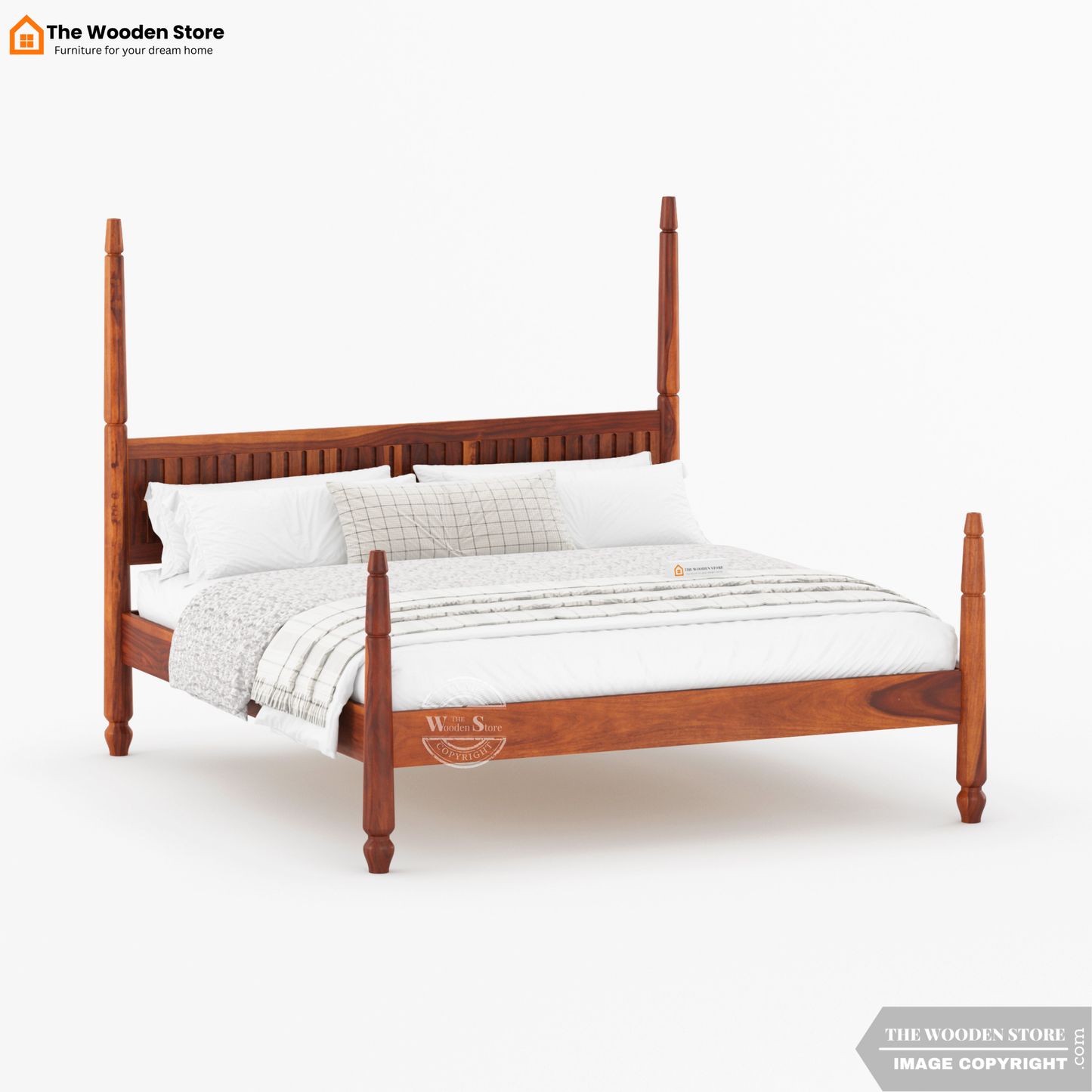 Florie Poster Bed without Storage (King Size, Honey Finish)