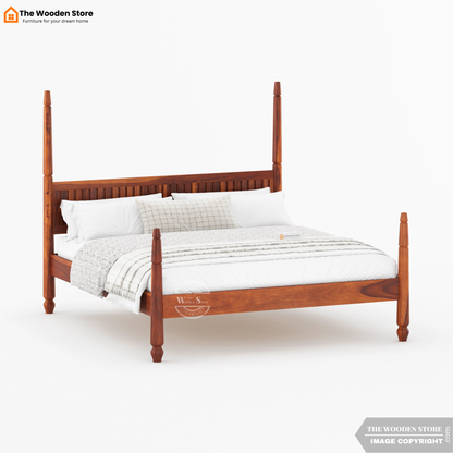 Florie Poster Bed without Storage (King Size, Honey Finish)