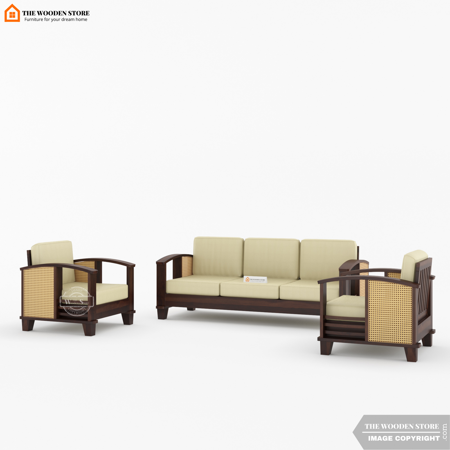 Parsons 3+1+1 Cane Sofa Set (Walnut Finish)