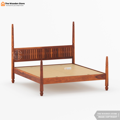 Florie Poster Bed without Storage (King Size, Honey Finish)