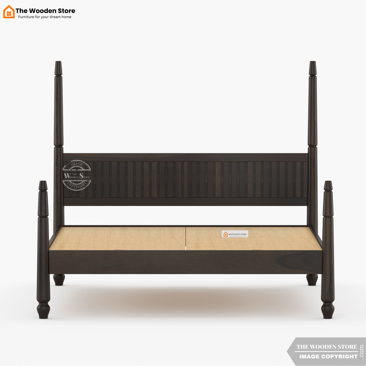 Florie Poster Bed without Storage (King Size, Walnut Finish)